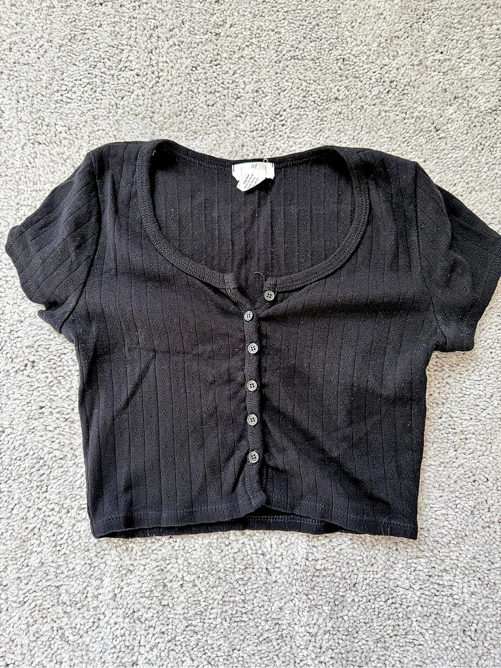 100% Cotton Black Button-front Crop Top